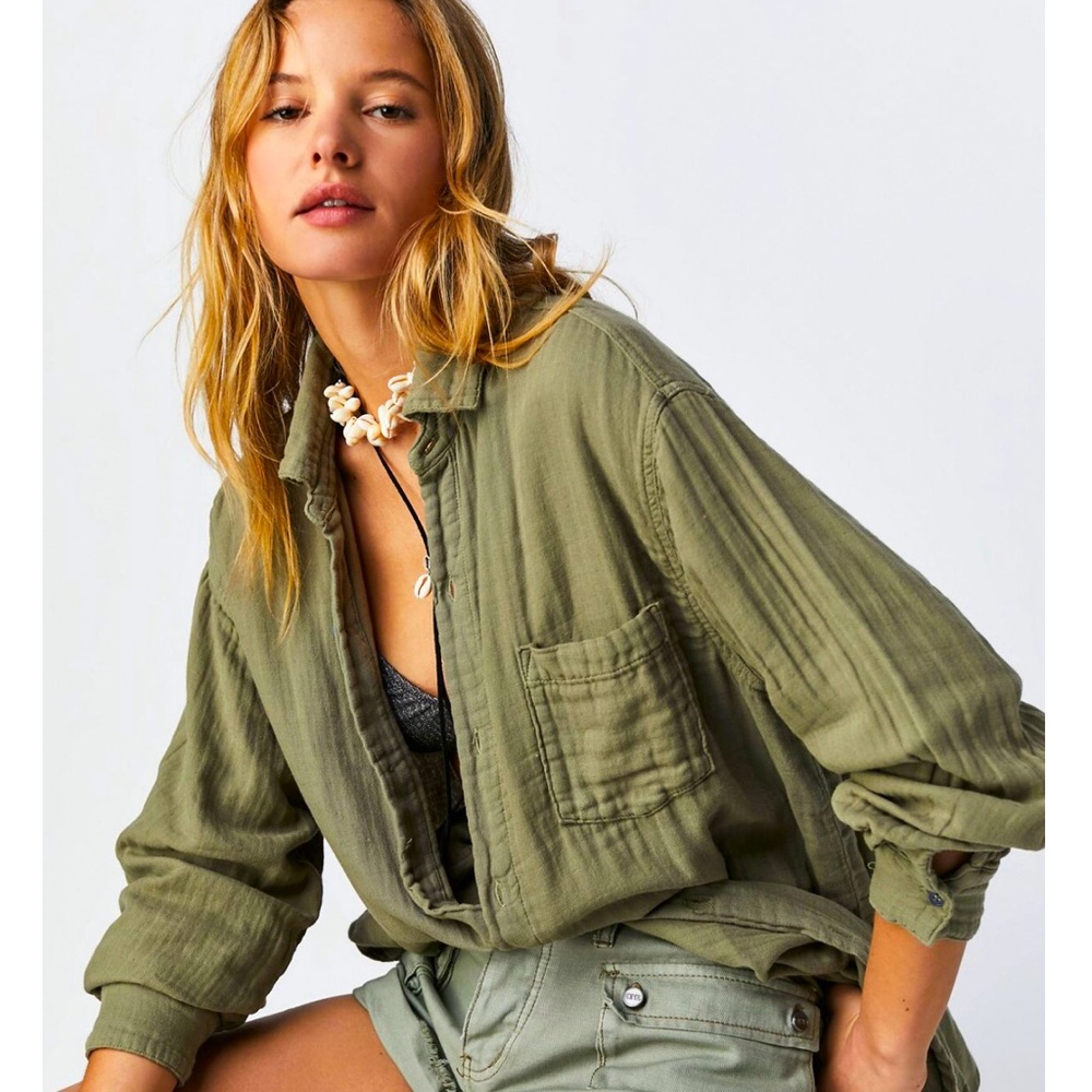 Free People CP Shades Marella button down - Ivy League Green - Rare Sz. XL - NWT